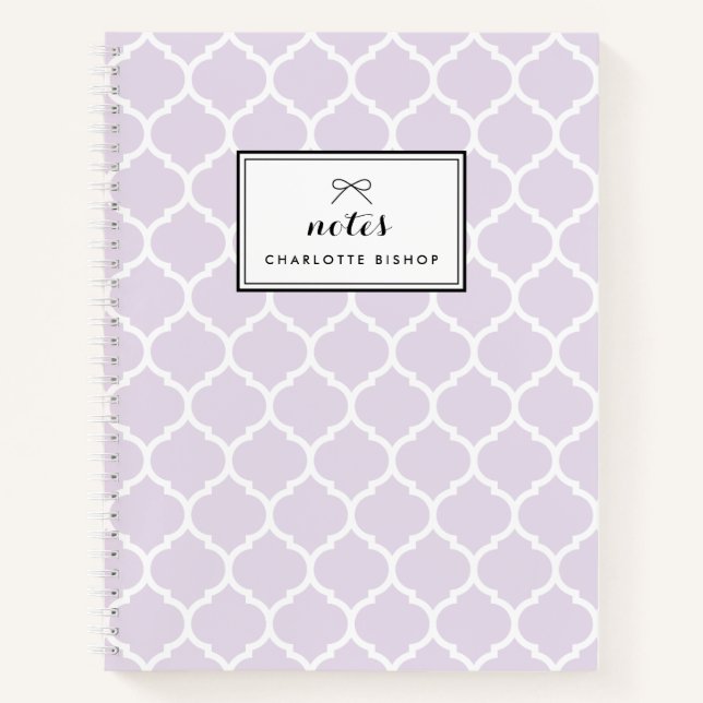 Modern Lilac Quatrefoil Pattern Personalized Notebook (Front)