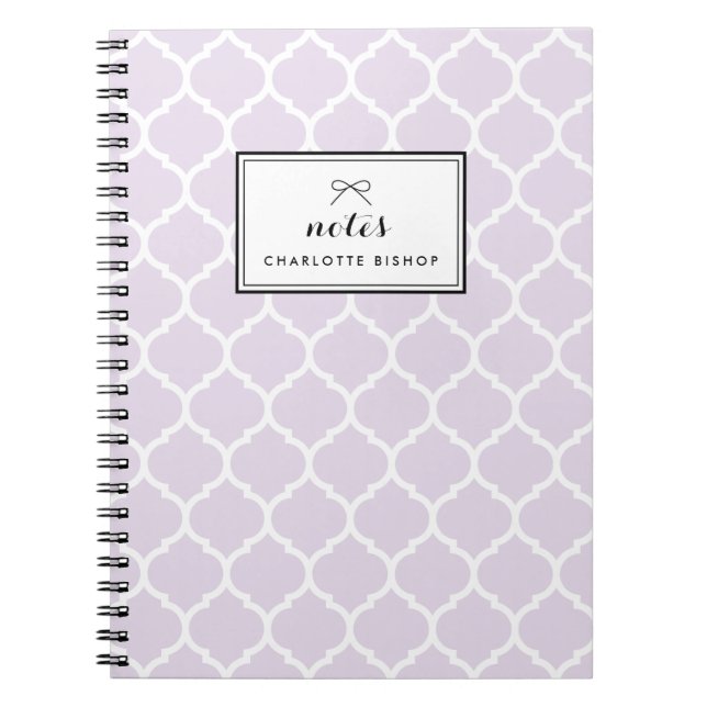 Modern Lilac Quatrefoil Pattern Personalized Notebook (Front)