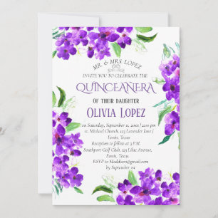 Modern Lilac Quinceañera Purple Lavender Birthday  Invitation