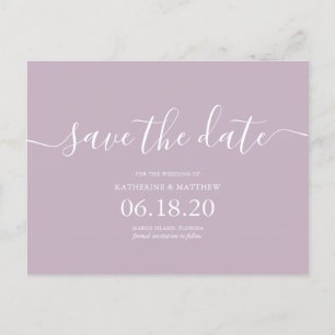 Modern Lilac Script Wedding Save the Date Announcement Postcard