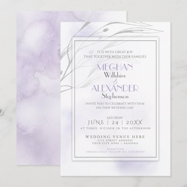 Modern Lilac Watercolor Splash Invitation (Front/Back)