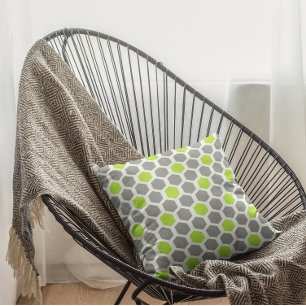 Modern Lime and Grey Geometric Pattern Pillow