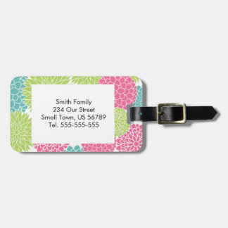 Modern Lime Green and Hot Pink Flowers Luggage Tag