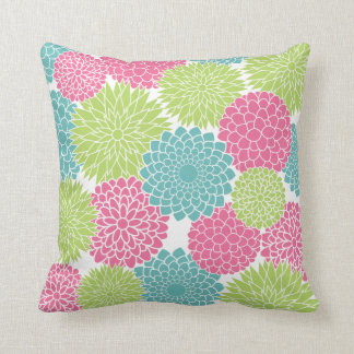 Modern Lime Green and Hot Pink Flowers Throw Pillow