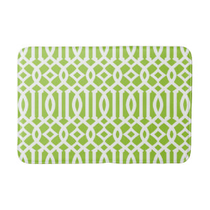 Modern Lime Green and White Trellis Pattern Bath Mat