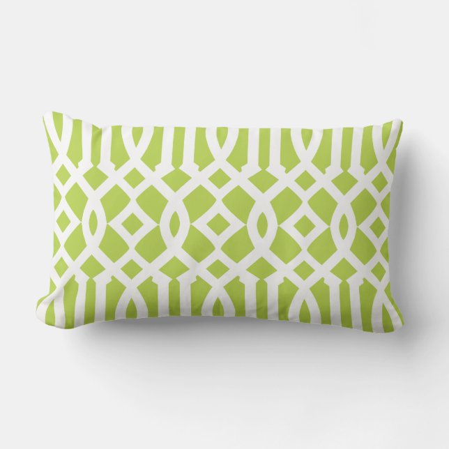 Modern Lime Green and White Trellis Pattern Lumbar Pillow (Front)