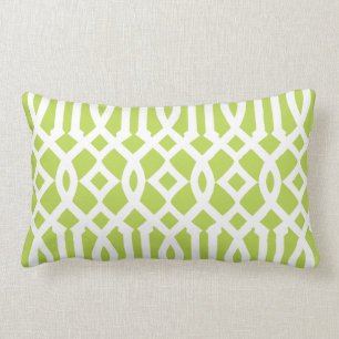 Modern Lime Green and White Trellis Pattern Lumbar Pillow