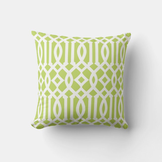 Modern Lime Green and White Trellis Pattern Throw Pillow (Front)