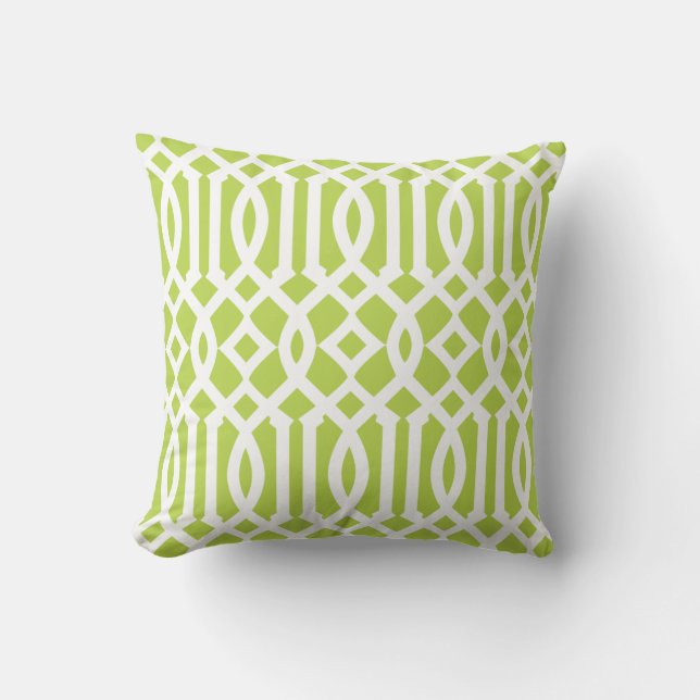 Modern Lime Green and White Trellis Pattern Throw Pillow (Front)