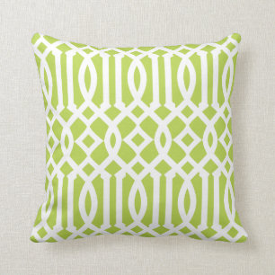 Modern Lime Green and White Trellis Pattern Throw Pillow