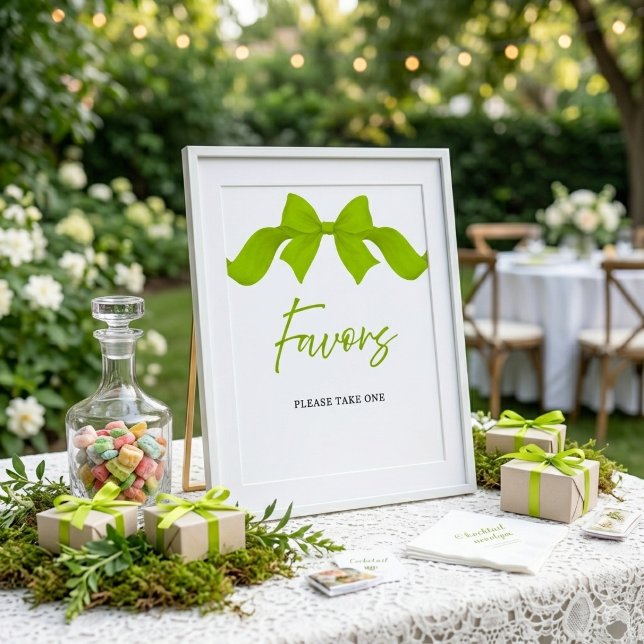 Modern Lime Green Bow Favours Bridal Shower Sign (Creator Uploaded)