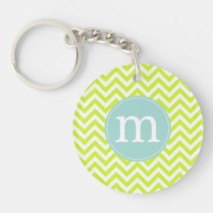 Modern Lime Green Chevron Personalized Keychain