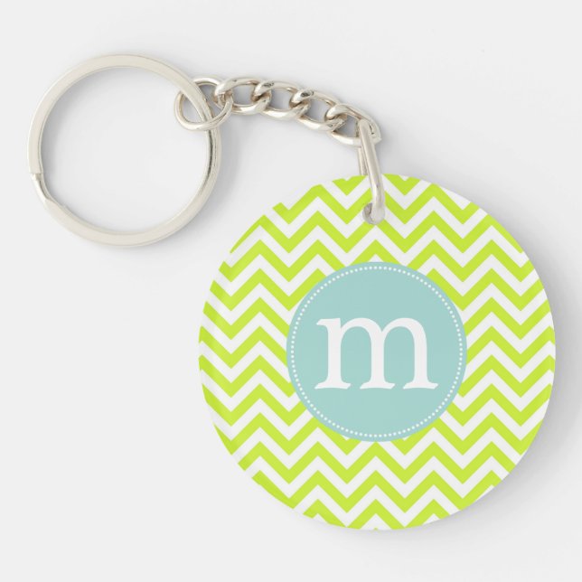 Modern Lime Green Chevron Personalized Keychain (Front)