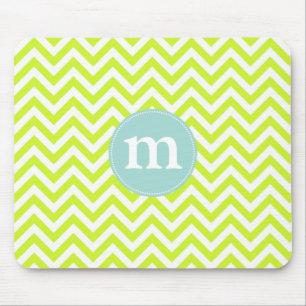Modern Lime Green Chevron Personalized Mouse Pad