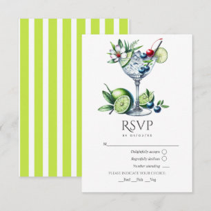 Modern Lime Green Cocktail Wedding RSVP Card