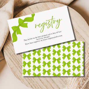 Modern Lime Green Coquette Bow Registry Enclosure Card