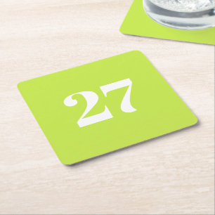 Modern lime green custom birthday number year square paper coaster