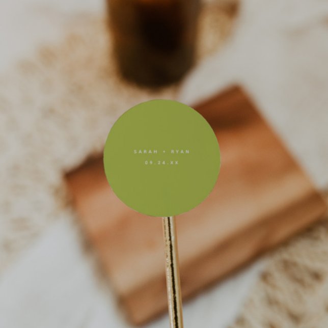 Modern Lime Green Custom Names Wedding Classic Round Sticker (Creator Uploaded)