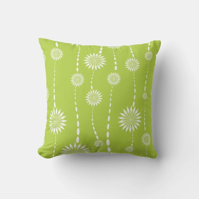 Modern Lime Green Floral Decorative Throw Pillow (Front)