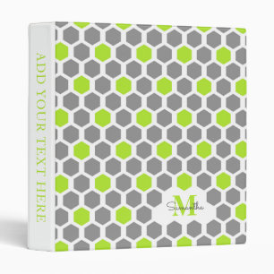 Modern Lime Green Grey Geometric Pattern Monogram Binder