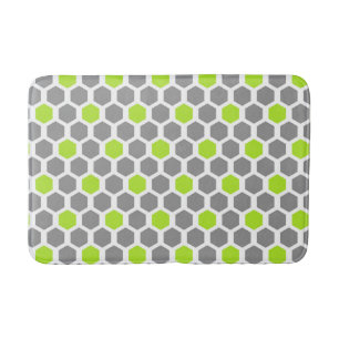 Modern Lime Green Grey Hexagon Geometric Pattern Bath Mat