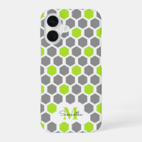 Modern Lime Green Grey Hexagon With Name Monogram