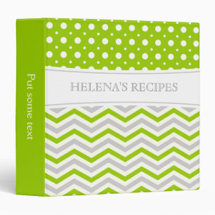 Modern lime green, grey, white chevron & polka dot binder