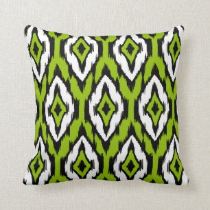 Modern lime green Ikat Tribal Pattern 1a Throw Pillow