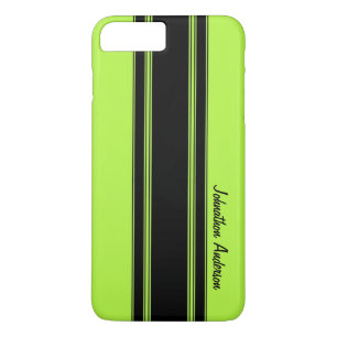 Modern Lime Green Racing Stripes With Name Case-Mate iPhone Case