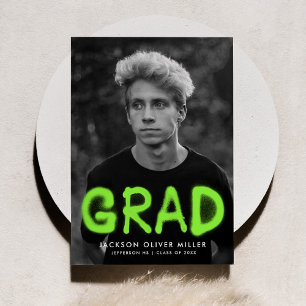 Modern Lime Green Spray Paint Photo Graduation Announcement
