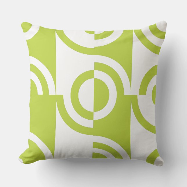 Modern Lime-Green & White Circular Fragments  Throw Pillow (Front)