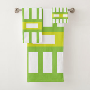 Modern Lime Green White Colour Stripes Pattern Bath Towel Set