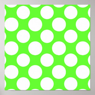 Modern Lime Green White Polka Dots Pattern Poster