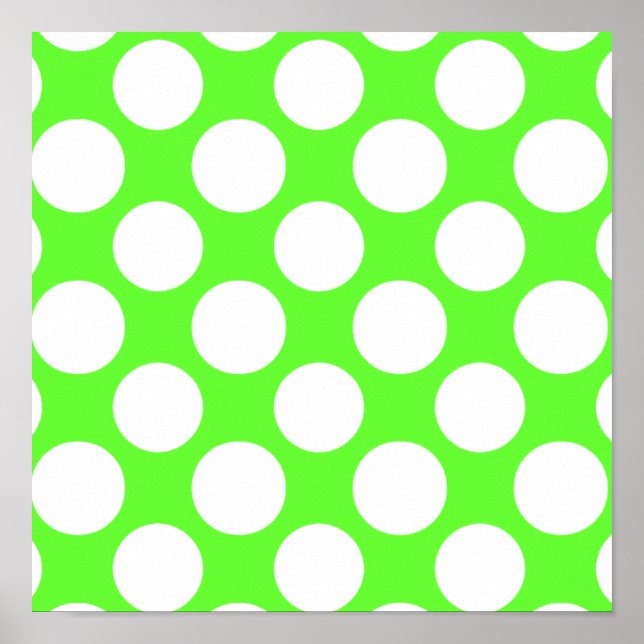 Modern Lime Green White Polka Dots Pattern Poster (Front)
