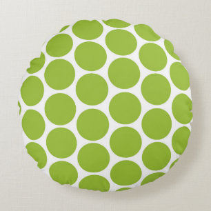MODERN LIME GREEN, WHITE POLKA DOTS ROUND PILLOW