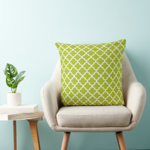Modern Lime Moroccan Quatrefoil Pattern Throw Pillow