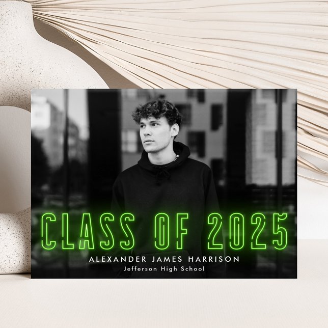 Modern Lime Neon Class of 2025 Photo Graduation Announcement (Creator Uploaded)