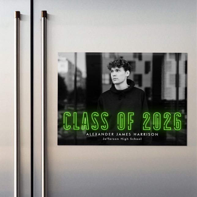 Modern Lime Neon Class of 2025 Photo Graduation Magnetic Invitation (Creator Uploaded)