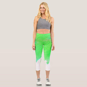 Modern lime watercolor arty colourful funky art capri leggings
