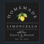Modern Limoncello Black Beverage Label<br><div class="desc">Pretty watercolor lemon and leaves,  limoncello beverage label. Designed to match our Citrus Orchard Collection. Background colour,  shown in black,  can be customized.</div>