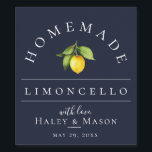 Modern Limoncello Blue Beverage Label<br><div class="desc">Pretty watercolor lemon and leaves,  limoncello beverage label. Designed to match our Citrus Orchard Collection. Background colour,  shown in navy blue,  can be customized.</div>