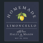 Modern Limoncello Blue Beverage Label<br><div class="desc">Pretty watercolor lemon and leaves,  limoncello beverage label. Designed to match our Citrus Orchard Collection. Background colour,  shown in navy blue,  can be customized.</div>