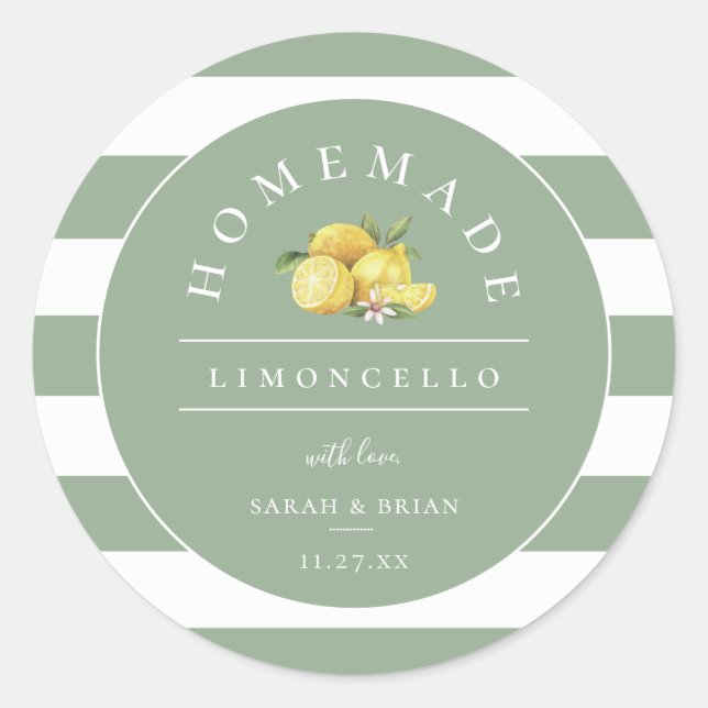 Modern Limoncello Dusty Sage Green Stripe Classic Round Sticker (Front)