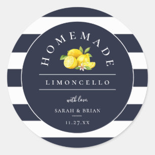 Modern Limoncello Navy Blue Stripe Classic Round Sticker