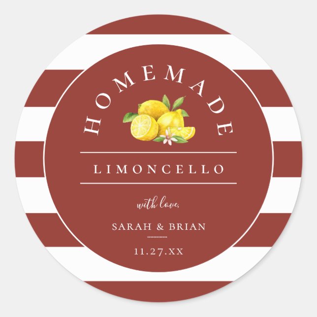 Modern Limoncello Rustic Red Stripe Classic Round Sticker (Front)