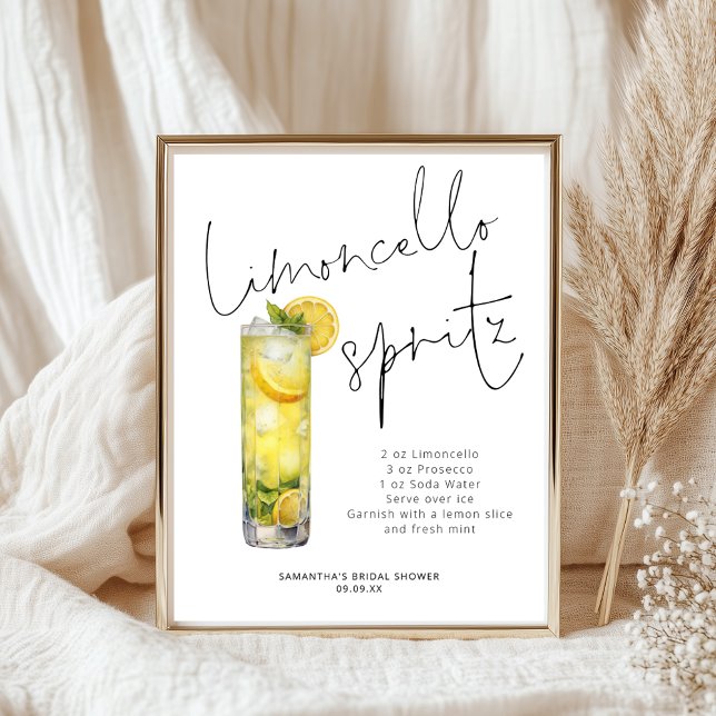 Modern Limoncello Spritz Recipe Bridal Shower Sign (Creator Uploaded)