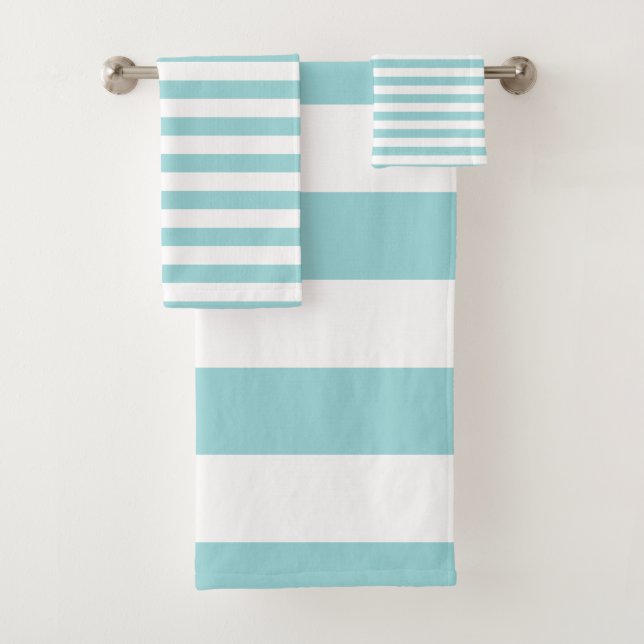 Modern Limpet Shell Blue and White Striped pattern Bath Towel Set (Insitu)