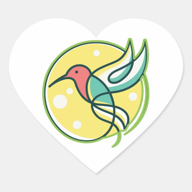 Modern Line Art Bird Heart Sticker (Front)