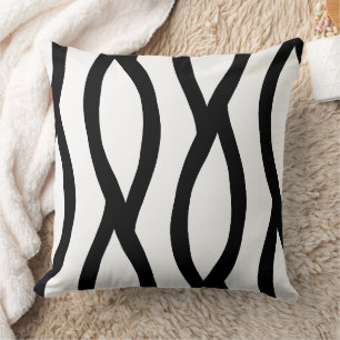 modern line art black and white pattern throw pillow