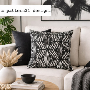 modern line art black and white pattern throw pillow
